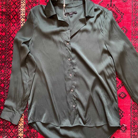 Quince Washable Stretch Silk Notch Collar Blouse, Forest Green - Picture 5 of 10